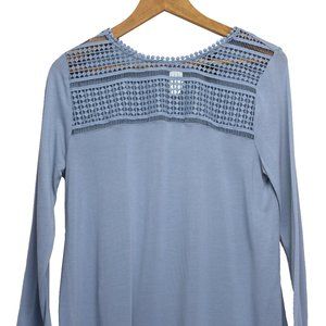 H&M Geometric Aqua Lattice 3/4 Sleeve Flowing Tunic Style Shirt